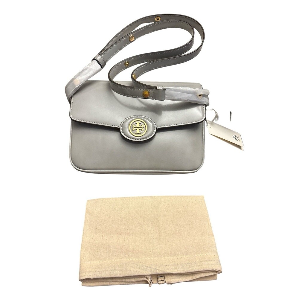 Tory Burch Women’s Robinson Spazzolato Leather Shoulder Bag Light Granite New